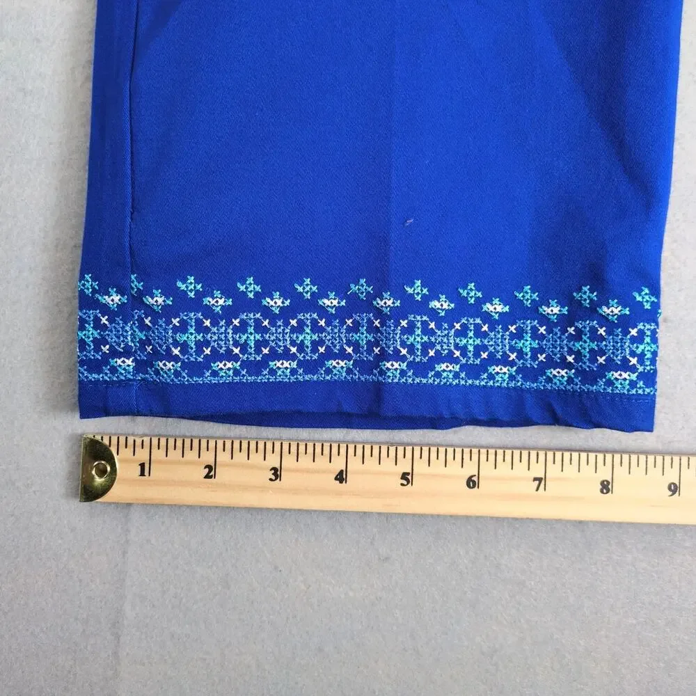 NWT Ruby Rd Blue Embroidered Capri Pants Women's 16 Comfort Waist 38x22.5